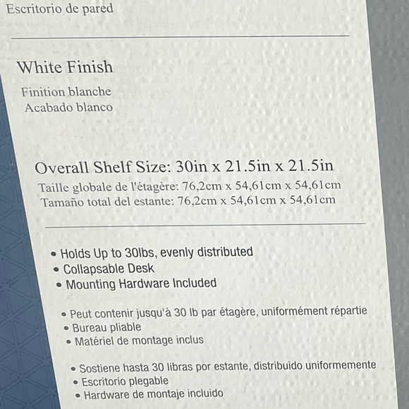 Folding Wall Desk, Arts & crafts, Kitchen 30” Wide Depth x 21.5” Height, white - Picture 8 of 9